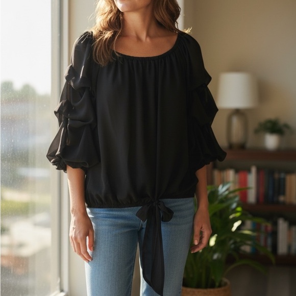 CeCe Tops - CeCe Black Ruffle Sleeve Blouse